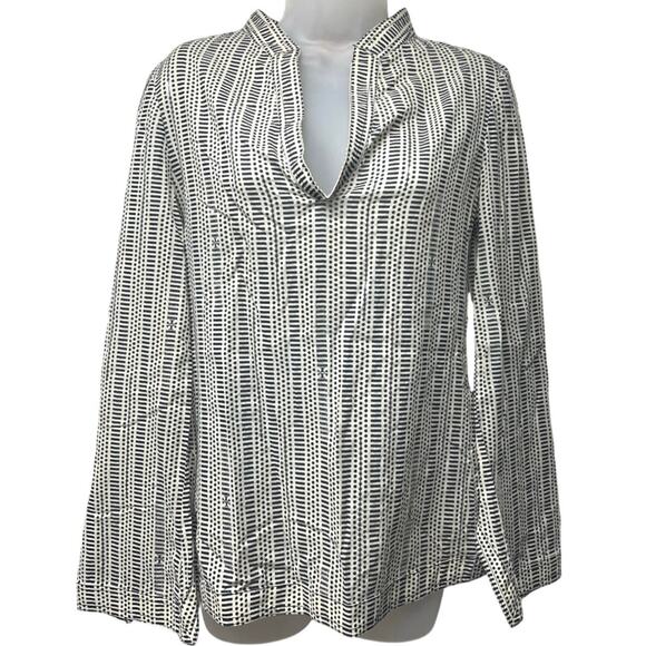 Tory Burch Stephanie Size 6 Beige Black Clear Sequin Tunic Top V-Neck Blouse - Picture 1 of 8